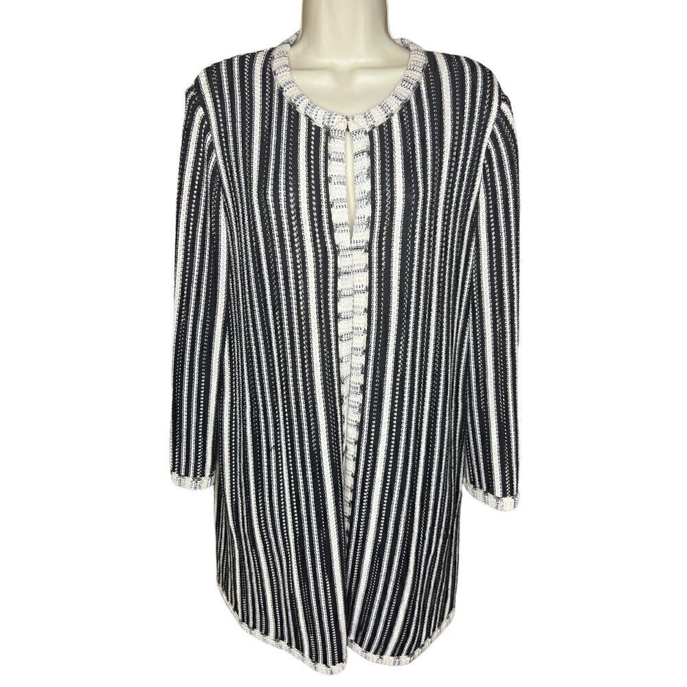 M Missoni White & Black Striped Long Cardigan Made in Italy Size 12